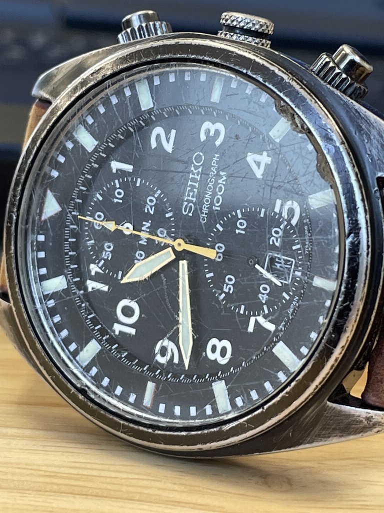 □ SEIKO Chronograph ダメージ加工 7T94-0BL0 Ref:SNN237P1 2011年頃 
