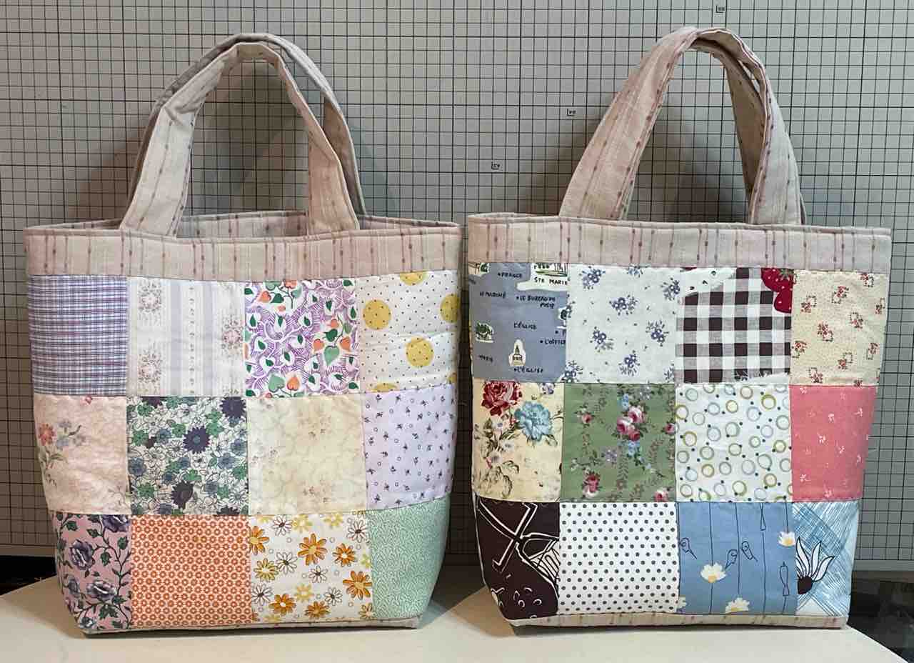四角つなぎのトートバッグ : パッチワークを始めましょう