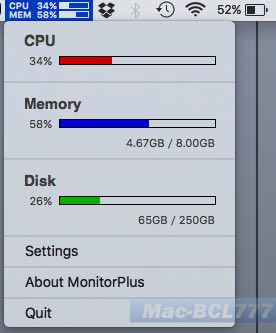 Mac便利アプリ Cpuやメモリの使用量を表示する Monitorplus Macとbclの時間