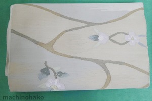 名古屋帯　ベージュ　花柄　帯　中古帯　リサイクル　おび