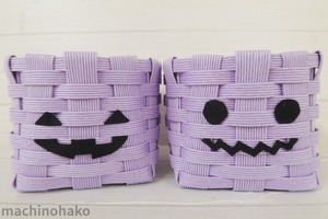 カゴ　ジャックオランタン　薄紫　ミニカゴ　オバケ　ハロウィン　紙バンド　ラベンダー