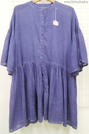 紺染め　前開き　ブラウス　すそフリル　裾フリル　綿100%　リサイクル服