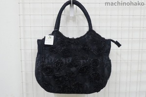 レースバッグ　花模様　リボン　ブラック　黒