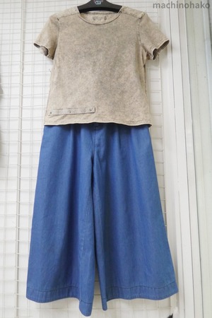 メタル風　Tシャツ　デニムキュロット　さび　ラスティ―　さび染め風　むら染め　キュロット　ワンドパンツ