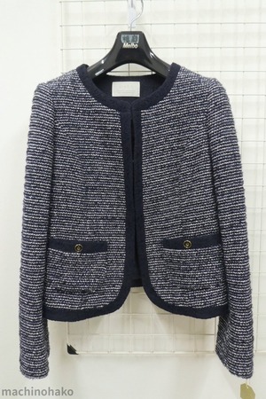 紺　ノーカラー　ジャケット　美品　ANY SIS　ANYSIS　ツイード