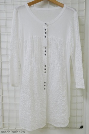 白チュニック　前開き　綿100%　綿　ロングシャツ