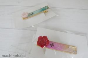 クリップ　ヘアクリップ　バラ　ピンク　赤　ピングバラ　赤バラ　薔薇　ばら
