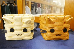 カゴ　ネコ　アイボリー　茶　かご　ねこ　猫　ミニバスケット　バスケット　ミニカゴ