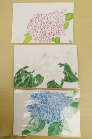 紫陽花　絵手紙　イベント　絵手紙イベント　絵葉書　実演販売　脇道個展　あじさい　アジサイ