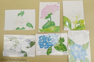 紫陽花　絵手紙　イベント　絵手紙イベント　絵葉書　実演販売　脇道個展　あじさい　アジサイ