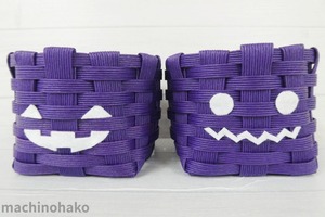 カゴ　ジャックオランタン　紫　ミニカゴ　オバケ　ハロウィン　紙バンド　パープル