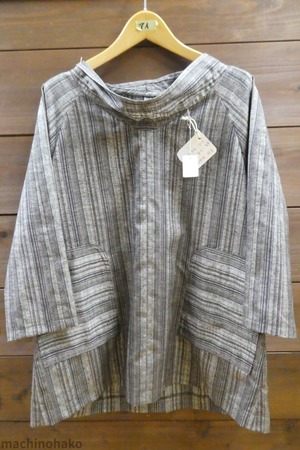 結城紬　ラグラン　ブラウス　正絹　着物リメイク　シャツ