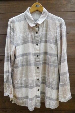 ブラウス　シャツ　麻100%　リネン　チェック