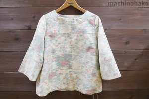 花柄 つむぎ 着物リメイク 上着 トップス ブラウス チュニック