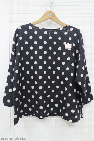 ドット　水玉　ブラウス　麻　リネン　ina