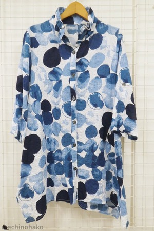 ブルードット　水玉　前開き　ロングシャツ　チュニック