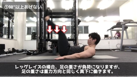 腹筋を鍛えるレッグレイズは90°以上上げない