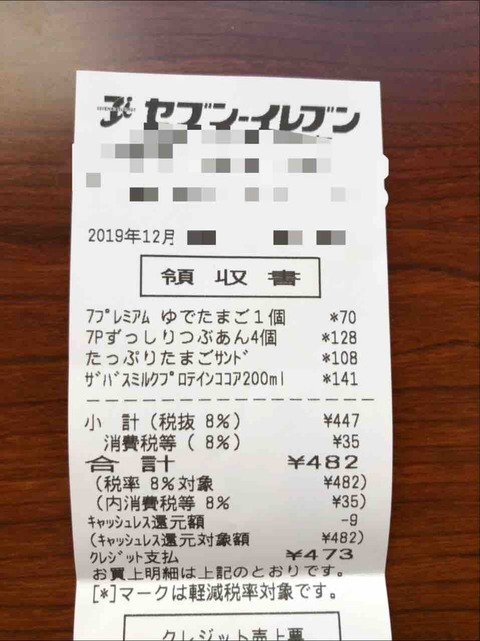 セブンイレブンの領収書