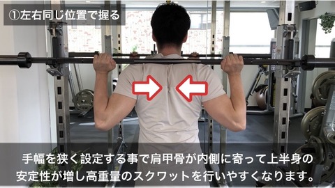 ハイバースクワット時に肩甲骨を寄せている図