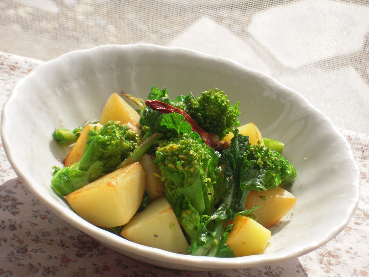 旬の野菜で美肌作り 菜の花とじゃがいものペペロン風味 マクロビオティック 簡単 料理 レシピ ゆん ｓ