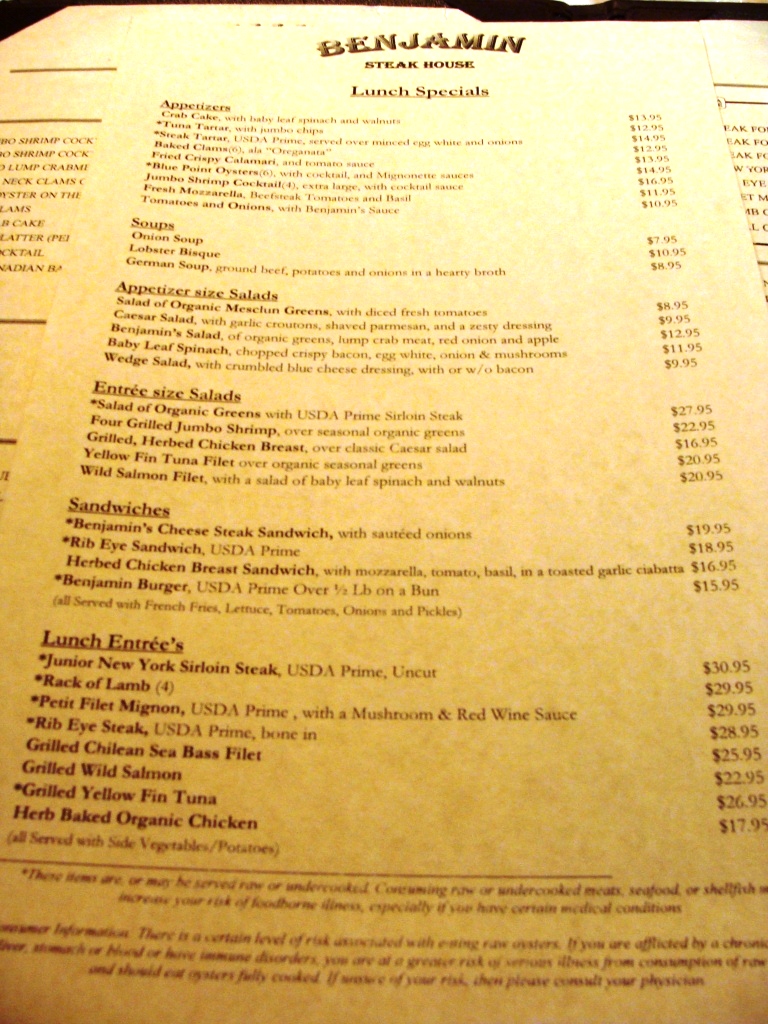 美味ステーキ Benjamin Steakhouse Midtown Ny 窓 New York