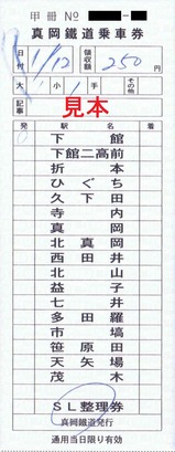 真岡鐡道乗車券SL整理券H27