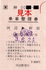 青梅線ライナー券H3河辺駅