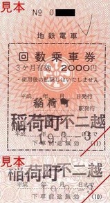 富山地鉄稲荷町駅回数乗車券