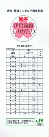 伊豆箱根ものがたり乗車記念時刻表13日