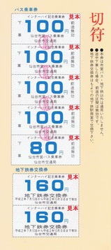 仙台市平成2年全国高校総体記念乗車券内