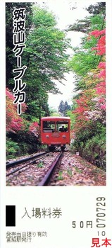 筑波観光鉄道筑波山ケーブルカー入場料券表