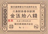 伊豆箱根鉄道駿豆線開業120周年復刻記念券駿豆鉄道表