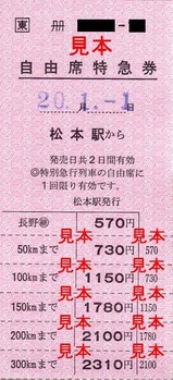 篠ノ井線松本自由席特急券
