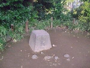六義園 藤代峠 藤代峠にある将軍の腰掛け石