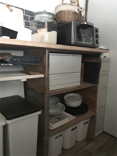  賃貸　キッチン　リンゴ箱　DIY