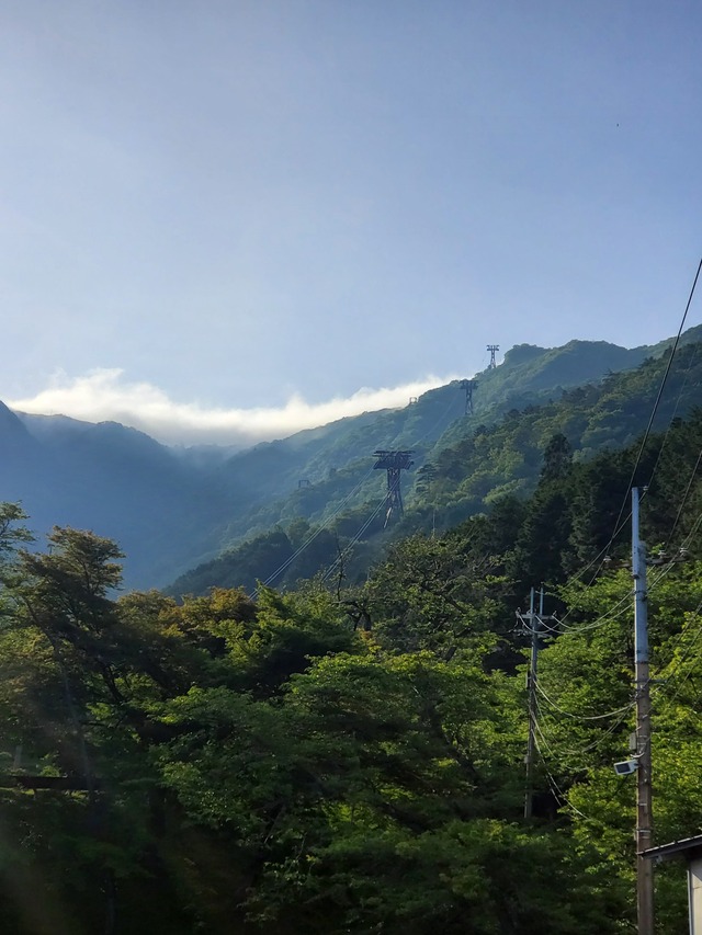 蓬莱山山頂方面を見る。霧は稜線を超えられず、蒸発してしまう
