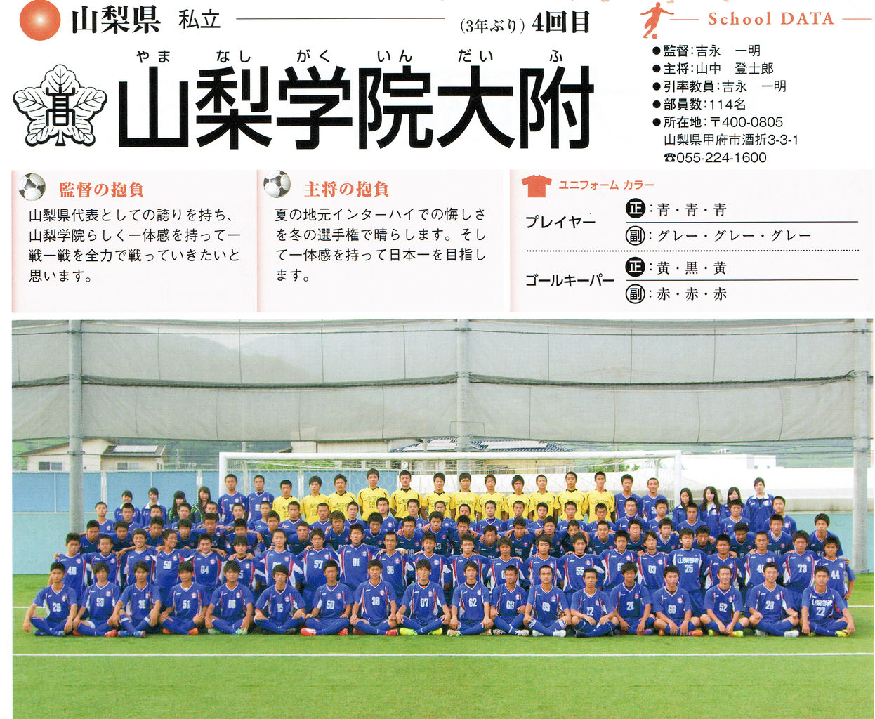 山梨学院大附サッカーメンバー まきの木