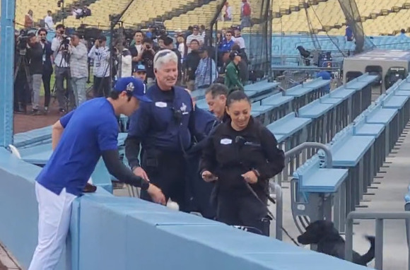 海外「大谷が警備犬にウォーミングアップボールをあげちゃったよ」