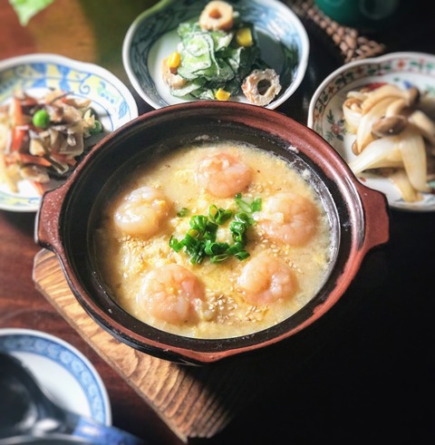 冷えた体を温める　エビ塩麹中華風雑炊　作り方 : manaの発酵ごはんいただきます