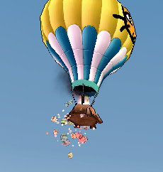 ミニ熱気球から投下される記念ボックス