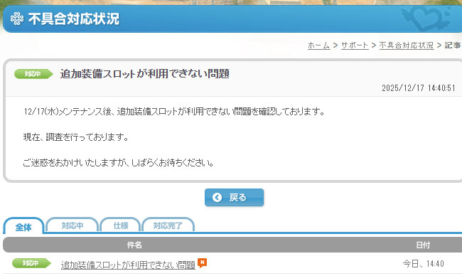 追加装備スロットが利用できない