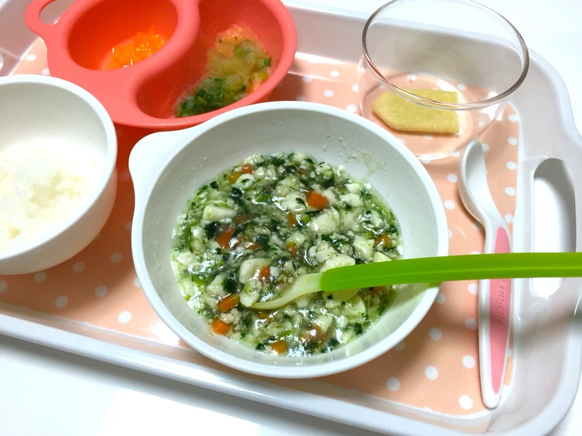 離乳食中期 小松菜豆腐のそぼろあん 8ヶ月 目指せ 毎日スマイル育児 離乳食中期 小松菜豆腐のそぼろあん 8ヶ月 目指せ 毎日スマイル育児