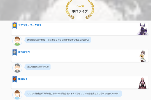 鷹嶺ルイとかいうホロライブ６期生、なんで好き嫌いランキングの嫌われているランキング３位なんだ？？？？？？？？