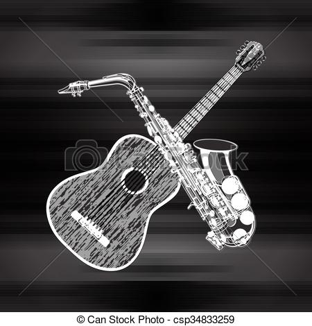 acoustic-guitar-and-saxophone-in-a-clipart-vector_csp34833259