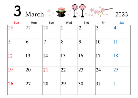 2023年3月カレンダー