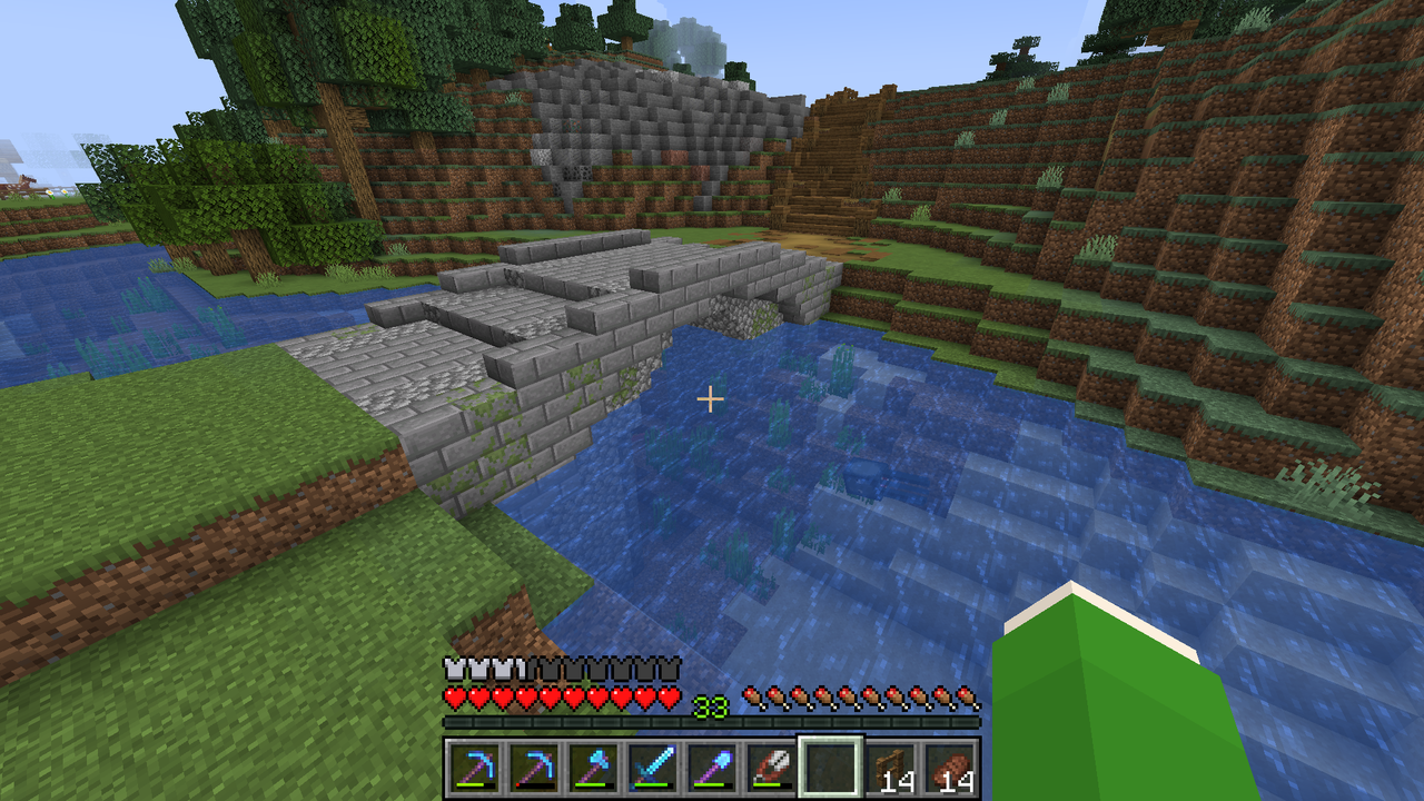 石の橋をかけて植林する マリスのminecraft