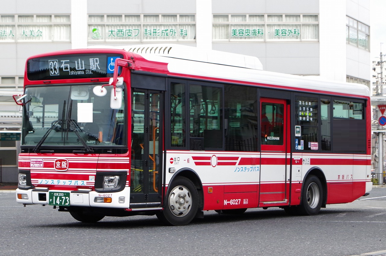 いすゞ・2代目エルガミオ（京阪バスN-6027・滋賀200か1473） : 近江発