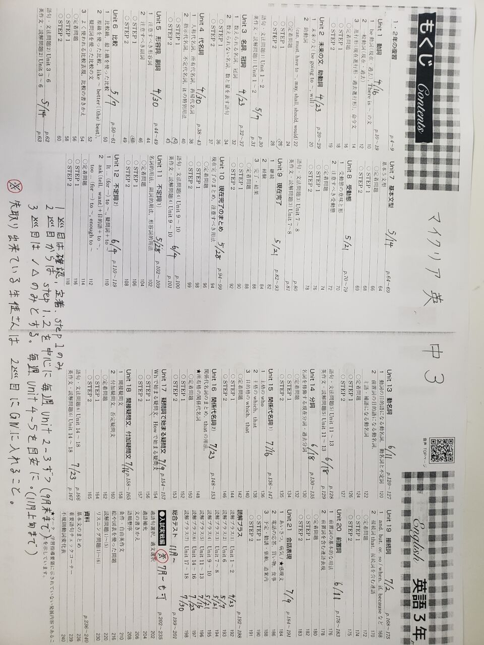 ﾏｲｸﾘｱ英語中3 新中問数学中3 進行表 慶京 Blog