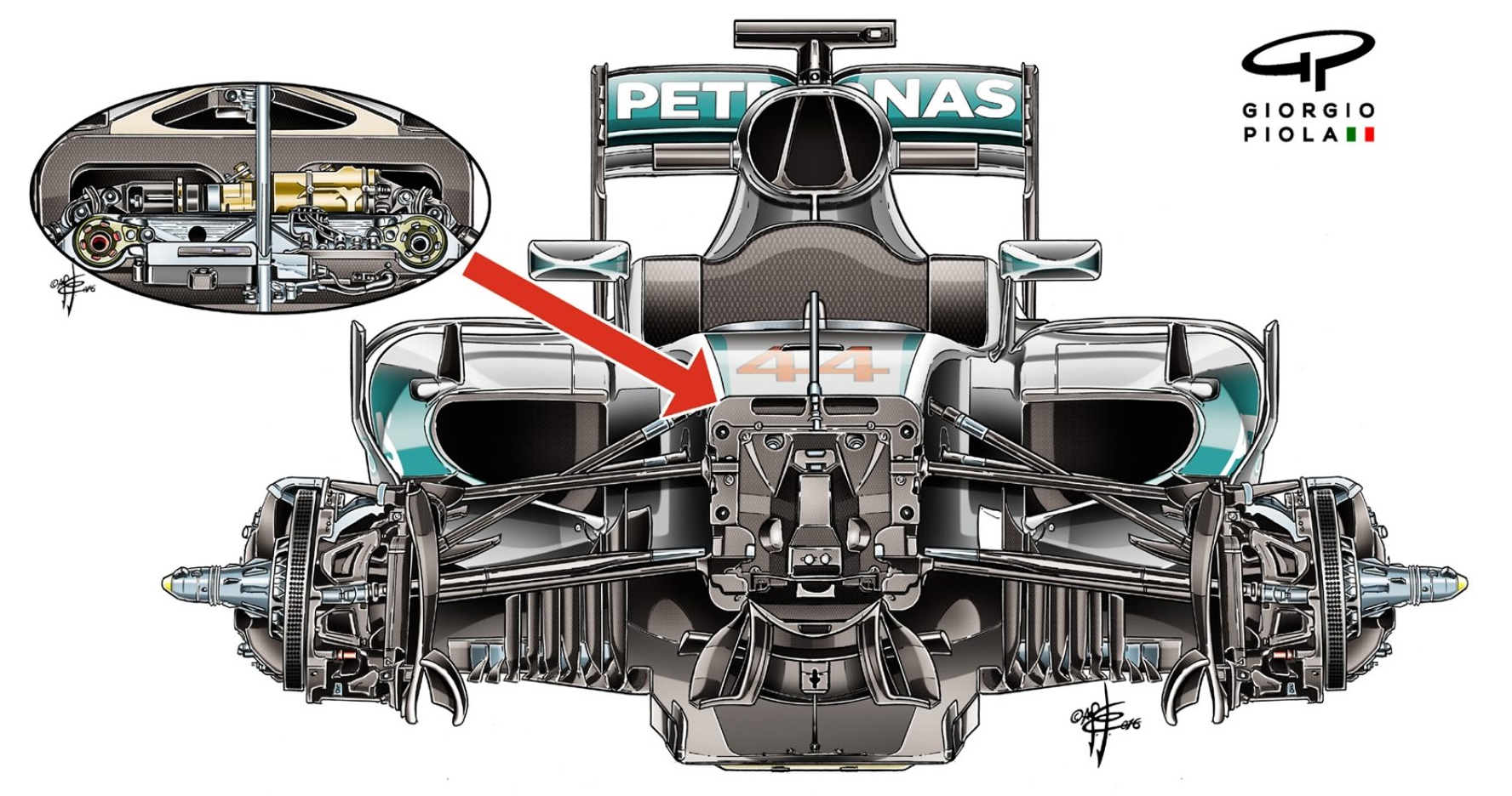 メルセデスF1 W07ハイブリッド: フロント・サスペンションの メルセデスF1 W07ハイブリッド: フロント・サスペンションの