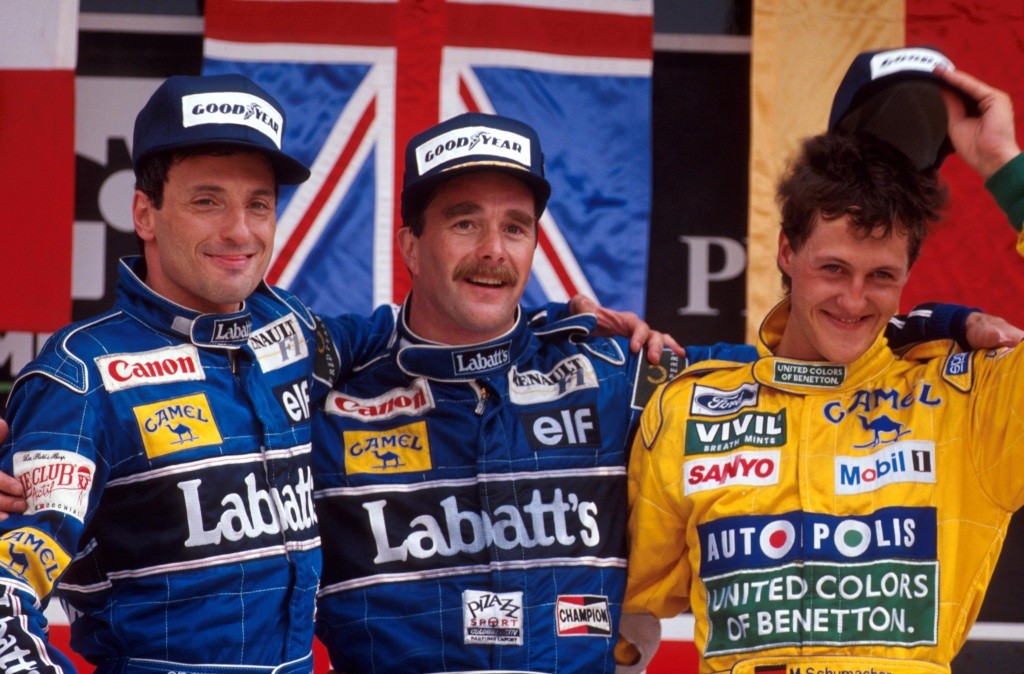 F1レーサー　ナイジェル・マンセル　優勝　表彰式　パネル ナイジェル・マンセル「常に全開で駆け抜ける男」｜ナイジェル コレクション